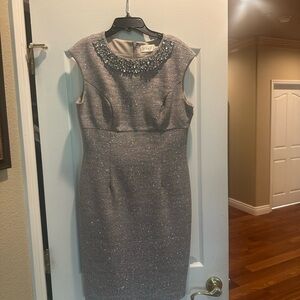 Eliza J Silver Sleeveless Dress with Embellished Neckline